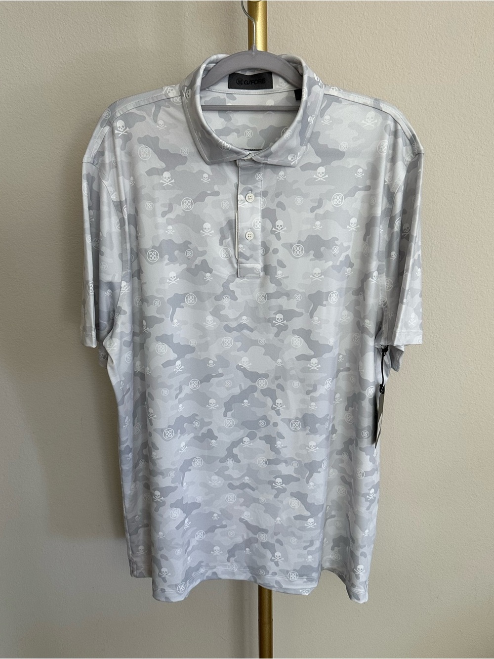 G/FORE Light Gray Camo Skull Logo Polo